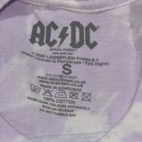 AC/DC Tie-Dye Graphic T-Shirt Small Purple Rock & Roll Band Tee 100% Cotton - Picture 2 of 6